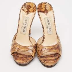 Jimmy Choo Brown Python Leather Slide Sandals Size 38
