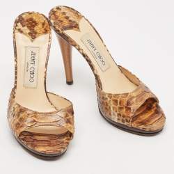 Jimmy Choo Brown Python Leather Slide Sandals Size 38
