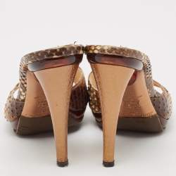 Jimmy Choo Brown Python Leather Slide Sandals Size 38
