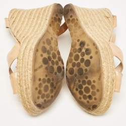 Jimmy Choo Beige Patent Leather Espadrille Platform Wedge Sandals Size 37.5