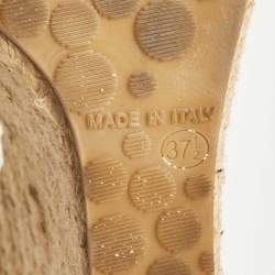 Jimmy Choo Beige Patent Leather Espadrille Platform Wedge Sandals Size 37.5