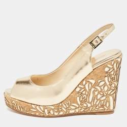 Jimmy Choo Gold Leather Prova Cork Wedge Sandals Size 40