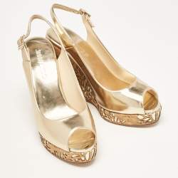 Jimmy Choo Gold Leather Prova Cork Wedge Sandals Size 40
