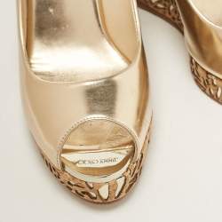 Jimmy Choo Gold Leather Prova Cork Wedge Sandals Size 40