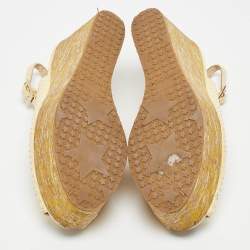 Jimmy Choo Yellow Snakeskin Leather Wedge Sandals Size 37