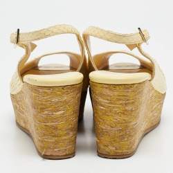 Jimmy Choo Yellow Snakeskin Leather Wedge Sandals Size 37