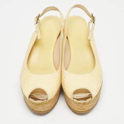 Jimmy Choo Yellow Snakeskin Leather Wedge Sandals Size 37