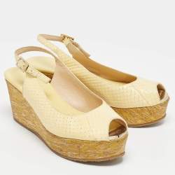 Jimmy Choo Yellow Snakeskin Leather Wedge Sandals Size 37