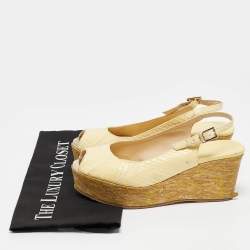 Jimmy Choo Yellow Snakeskin Leather Wedge Sandals Size 37