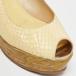 Jimmy Choo Yellow Snakeskin Leather Wedge Sandals Size 37
