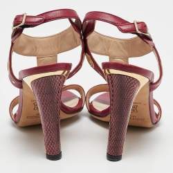 Jimmy Choo Red Leather and Snakeskin Leather Ankle Strap Sandals Size 37