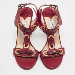 Jimmy Choo Red Leather and Snakeskin Leather Ankle Strap Sandals Size 37