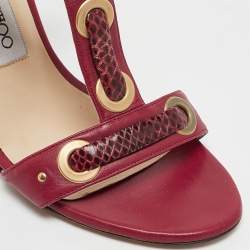 Jimmy Choo Red Leather and Snakeskin Leather Ankle Strap Sandals Size 37