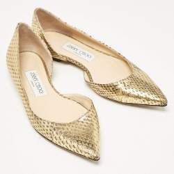 Jimmy Choo Gold/Black Snakeskin D'orsay Ballet Flats Size 36.5