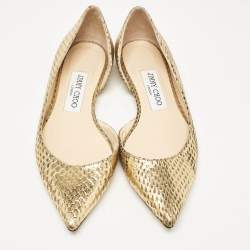 Jimmy Choo Gold/Black Snakeskin D'orsay Ballet Flats Size 36.5