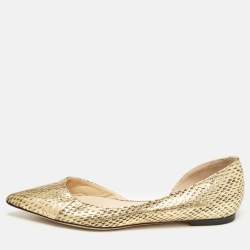 Jimmy Choo Gold/Black Snakeskin D'orsay Ballet Flats Size 36.5