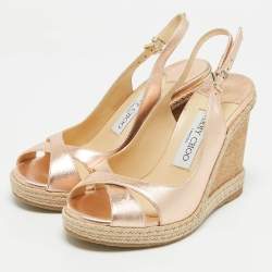 مملوكة مسبقًا Jimmy Choo Metallic Leather Cork Wedge Sandals Size 35