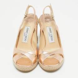 مملوكة مسبقًا Jimmy Choo Metallic Leather Cork Wedge Sandals Size 35