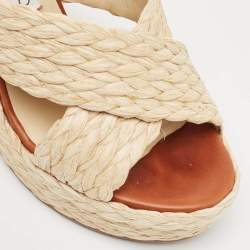 Jimmy Choo Beige Raffia Dovina Wedge Sandals Size 36