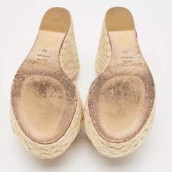 Jimmy Choo Beige Raffia Dovina Wedge Sandals Size 36