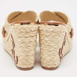 Jimmy Choo Beige Raffia Dovina Wedge Sandals Size 36