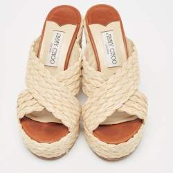 Jimmy Choo Beige Raffia Dovina Wedge Sandals Size 36