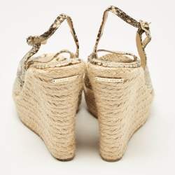 Jimmy Choo Two Tone Python Embossed Leather Polar Wedge Sandals Size 39