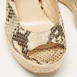 Jimmy Choo Two Tone Python Embossed Leather Polar Wedge Sandals Size 39