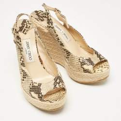 Jimmy Choo Two Tone Python Embossed Leather Polar Wedge Sandals Size 39