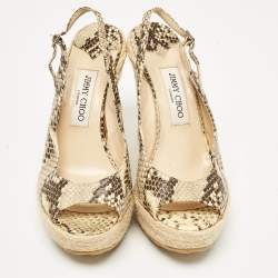 Jimmy Choo Two Tone Python Embossed Leather Polar Wedge Sandals Size 39