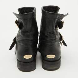 Jimmy Choo Black Leather Biker Ankle Boots Size 37