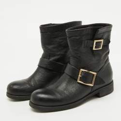 Jimmy Choo Black Leather Biker Ankle Boots Size 37