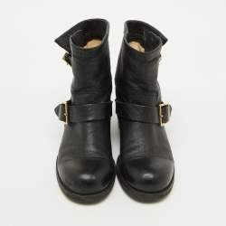 Jimmy Choo Black Leather Biker Ankle Boots Size 37