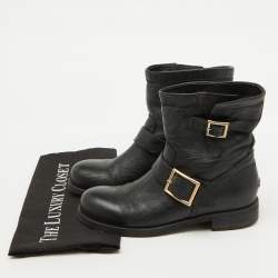 Jimmy Choo Black Leather Biker Ankle Boots Size 37