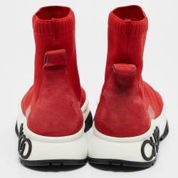 Jimmy Choo Red Knit Fabric and Suede Raine Sock Sneakers Size 38