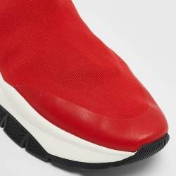 Jimmy Choo Red Knit Fabric and Suede Raine Sock Sneakers Size 38