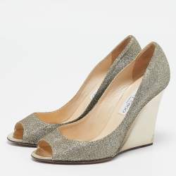 Jimmy Choo Metallic Glitter Baxen Wedge Pumps Size 39