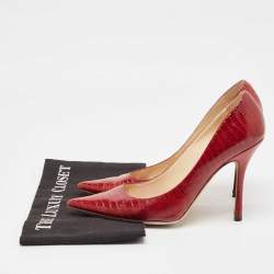 Jimmy Choo Red Lizard Embossed Leather Romy Pumps Size 39
