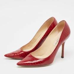 Jimmy Choo Red Lizard Embossed Leather Romy Pumps Size 39
