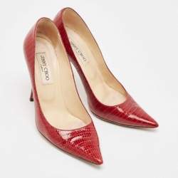 Jimmy Choo Red Lizard Embossed Leather Romy Pumps Size 39