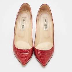 Jimmy Choo Red Lizard Embossed Leather Romy Pumps Size 39