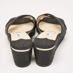 Jimmy Choo Black Metallic Lurex Fabric Prima Wedge Sandals Size 35