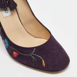 Jimmy Choo Purple Suede Floral Embroidered Chelan Ankle Wrap Pumps Size 40