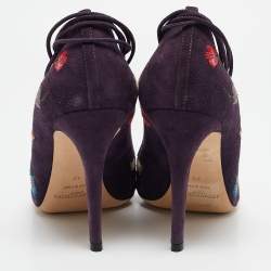 Jimmy Choo Purple Suede Floral Embroidered Chelan Ankle Wrap Pumps Size 40