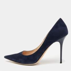 Pre Owned Jimmy Choo Navy Blue Suede Abel Pumps Size 39