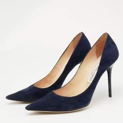 Pre Owned Jimmy Choo Navy Blue Suede Abel Pumps Size 39