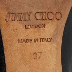 Pre Owned حذاء كعب عالي جيمي تشو إيزابيل جلد أسود لامع مقدمة مفتوحة مقاس 37