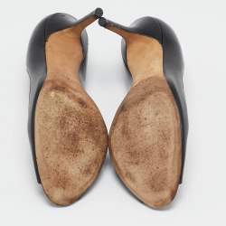 Pre Owned حذاء كعب عالي جيمي تشو إيزابيل جلد أسود لامع مقدمة مفتوحة مقاس 37