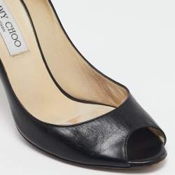 Pre Owned حذاء كعب عالي جيمي تشو إيزابيل جلد أسود لامع مقدمة مفتوحة مقاس 37