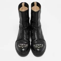 Pre Owned Jimmy Choo Black Leather Crystal Embellished Hatcher Boots Size 41.5
